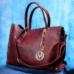 NWOT MKF Collection by Mia K. | Burgundy Stud-Trim Royalty Satchel
